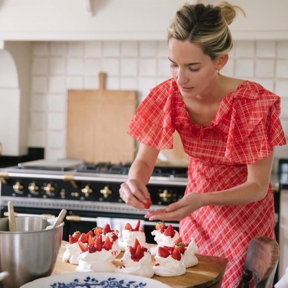 NWT Doen Nevara Cotton Rosette Short Sleeve Midi Maxi Dress Sylvie Plaid Red - Picture 8 of 12